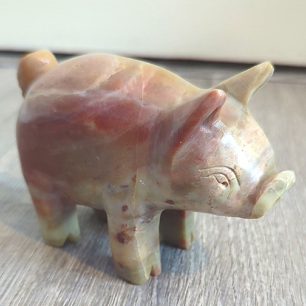 Soap Stone Hand Carved Pig Figurine NWT